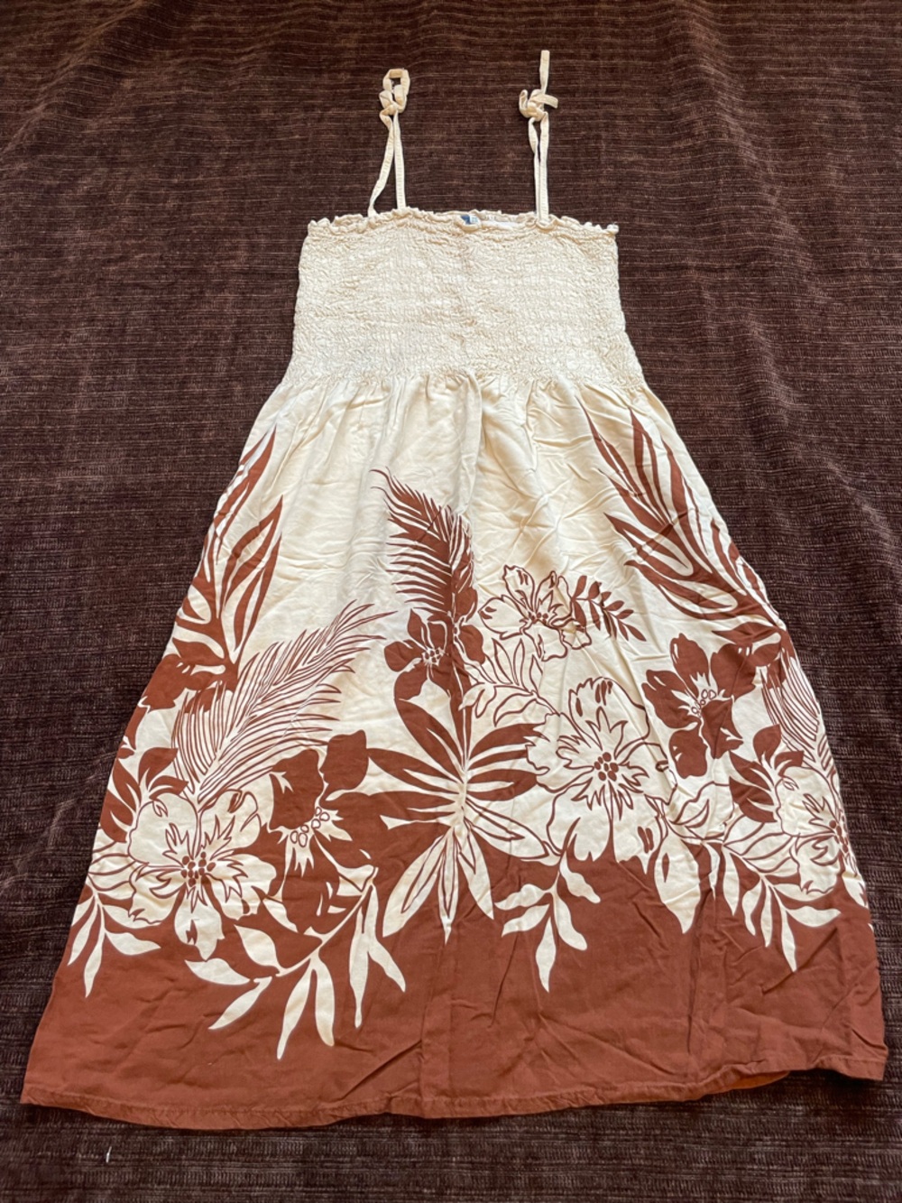 Smocked Strap Maxi Dress in Cream and Rust Floral small (one size)